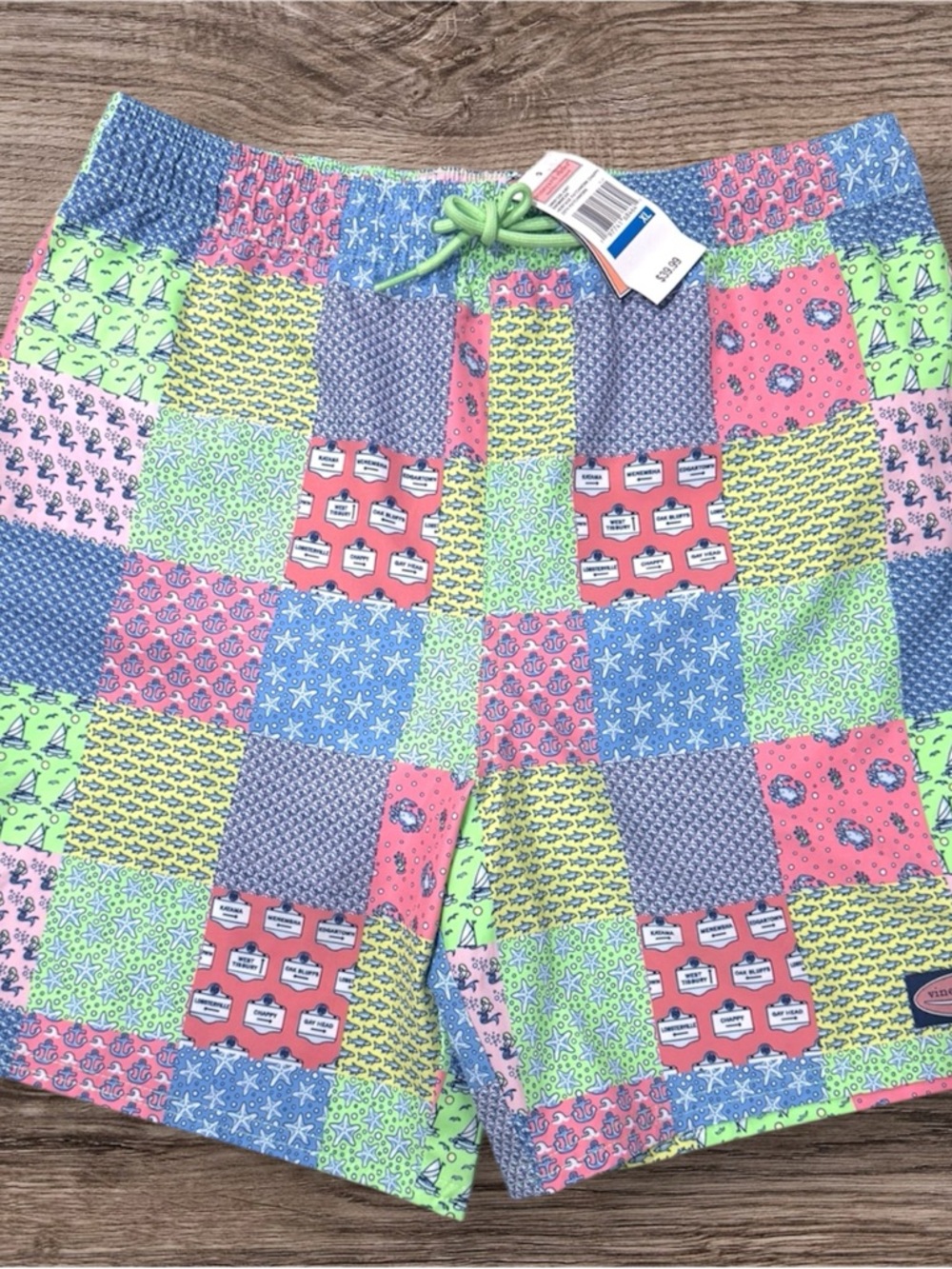 Vineyard Vines Neon Patchwork Swim Trunks